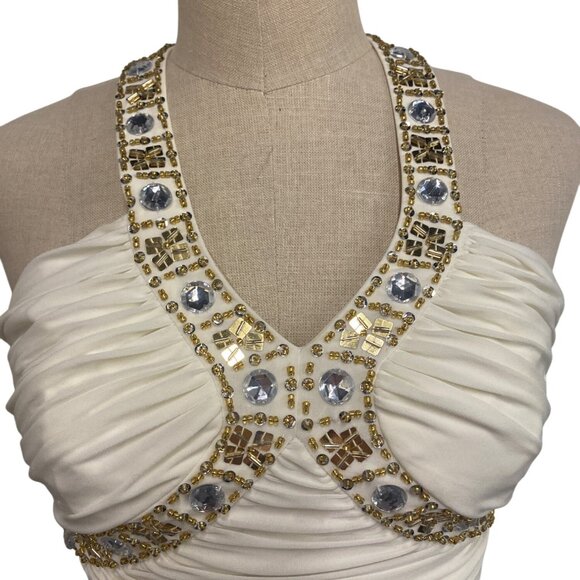 Hailey Logan By Adrianna Papell Ivory Ruched Mini Dress With Jeweled Halter Neck - Picture 4 of 10